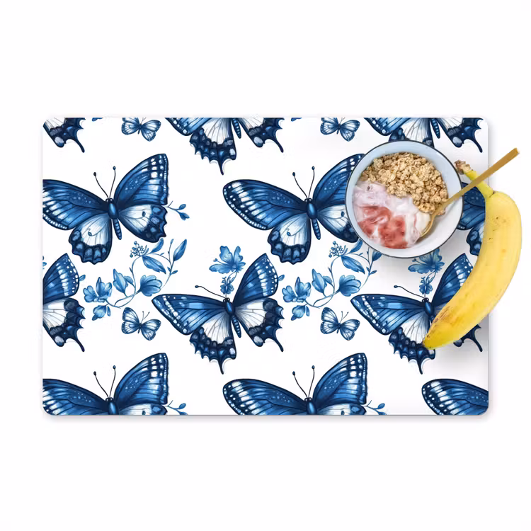 Salvamantel – 6 piezas - Azul - Mariposas - Flores - Blanco — 1