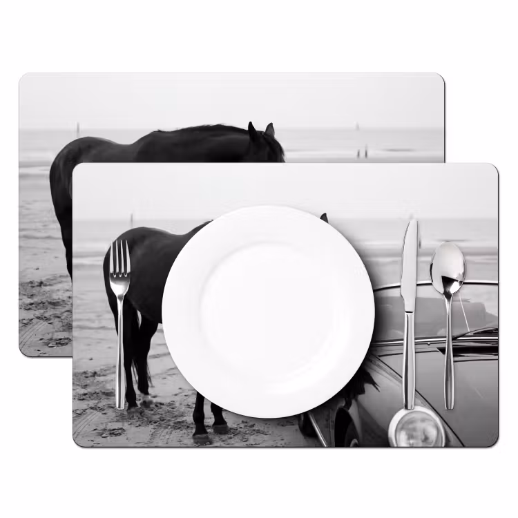 Salvamantel – 6 piezas - Caballo - Coche - Negro - Blanco — 2