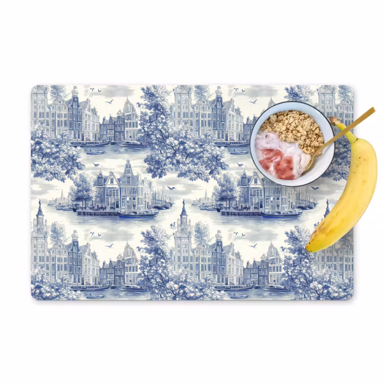 Salvamantel – 6 piezas - Casas - Árboles - Agua - Pájaros - Azul — 1