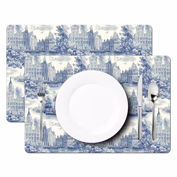 Salvamantel – 6 piezas - Casas - Árboles - Agua - Pájaros - Azul — 2