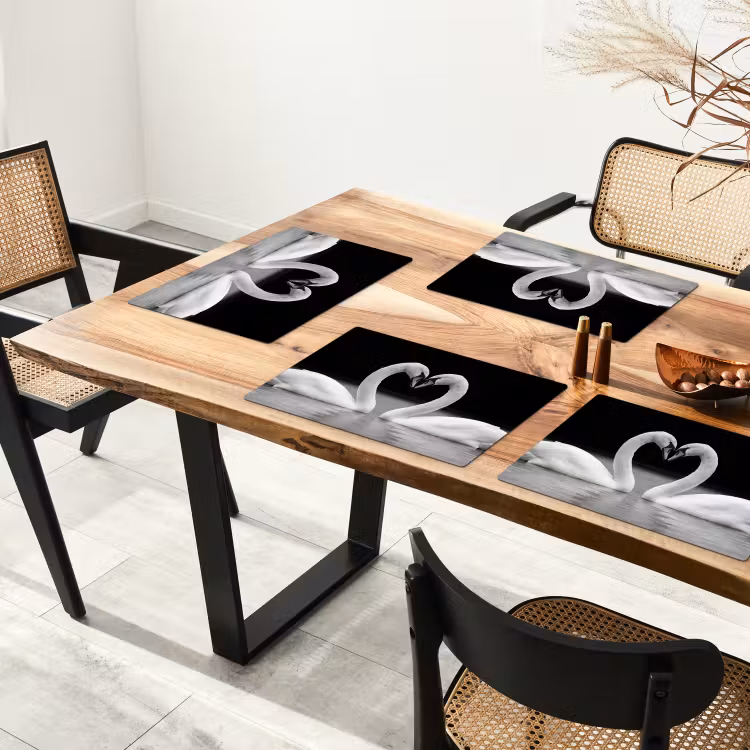 Salvamantel – 6 piezas - Cisnes - Corazón - Negro - Blanco — 4