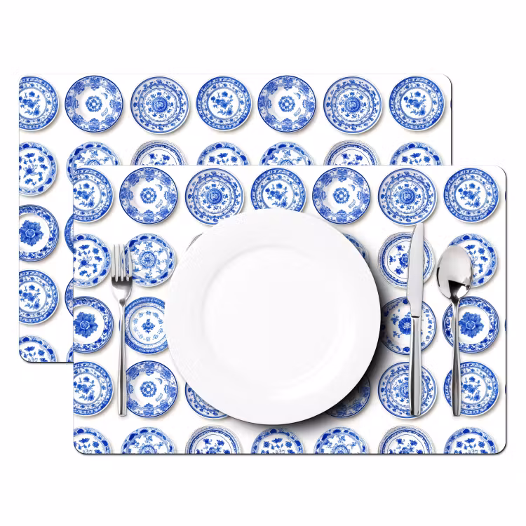 Salvamantel – 6 piezas - Platos - Flores - Patrón - Azul — 2