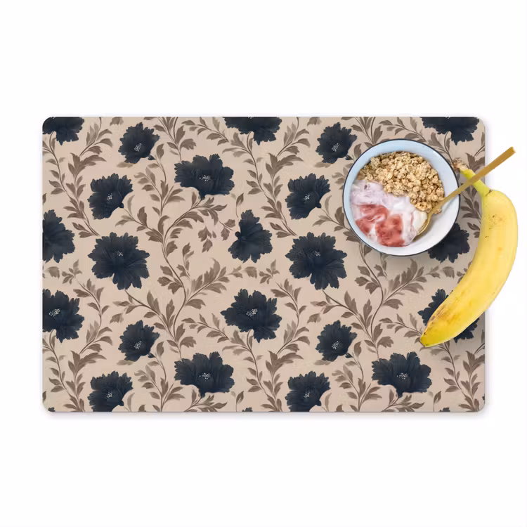 Salvamantel – 6 piezas - Motivo - Flores - Negro - Beige — 1