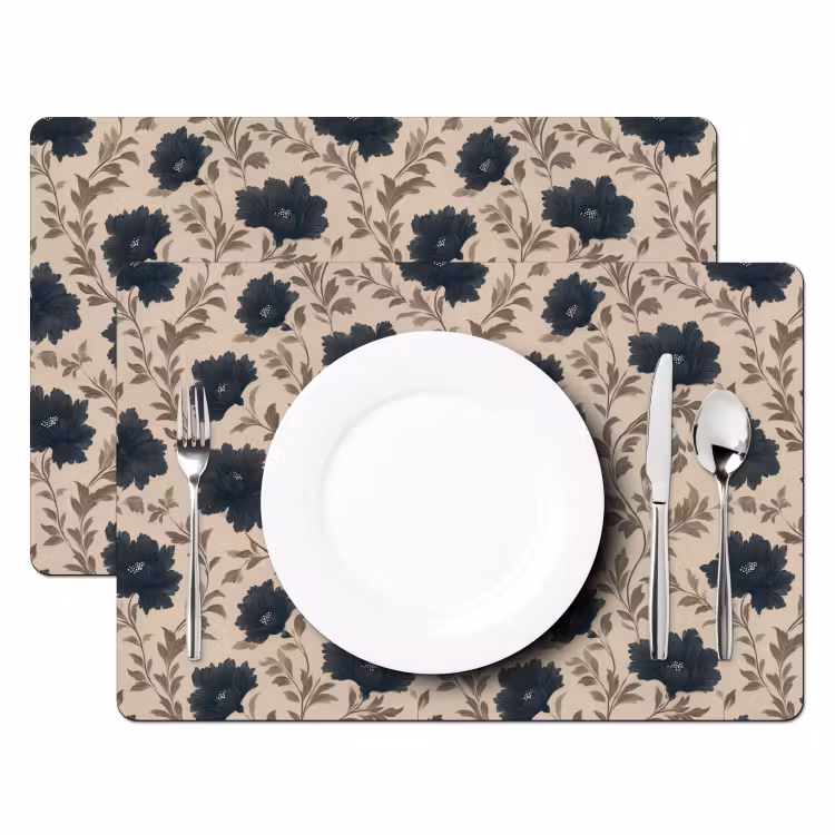 Salvamantel – 6 piezas - Motivo - Flores - Negro - Beige — 2