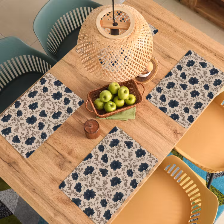 Salvamantel – 6 piezas - Motivo - Flores - Negro - Beige — 3