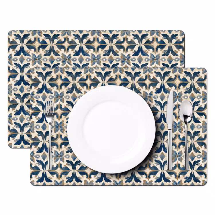 Salvamantel – 6 piezas - Azulejos - Estampado - Azul - Beige — 2