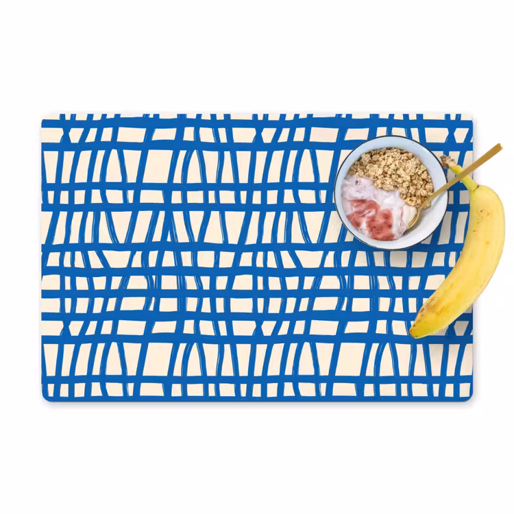 Salvamantel – 6 piezas - Diseño a cuadros - Azul - Crema — 1