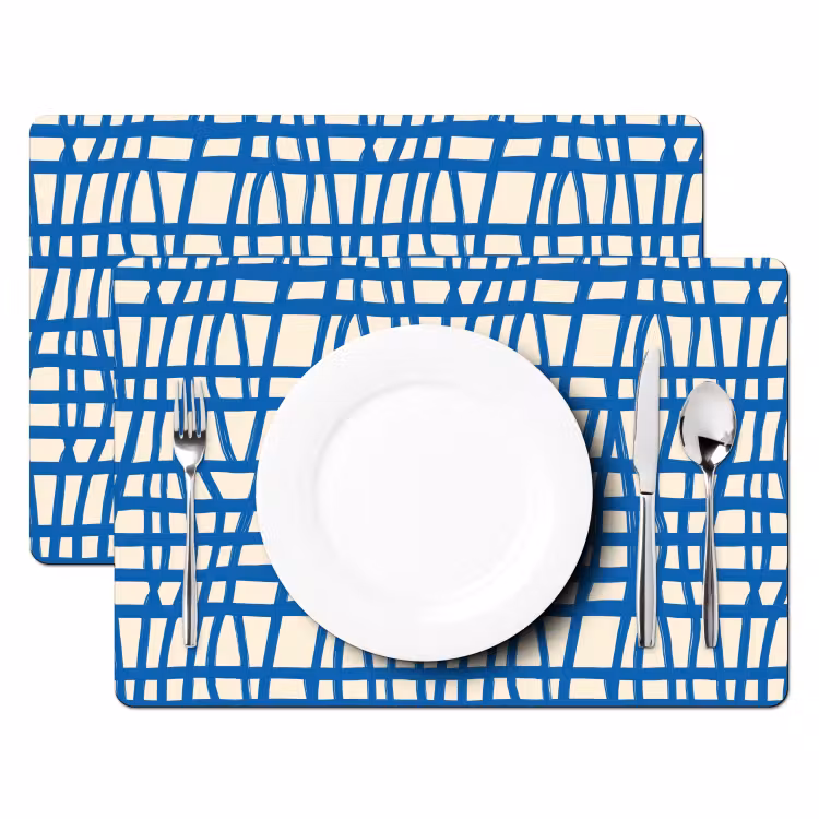 Salvamantel – 6 piezas - Diseño a cuadros - Azul - Crema — 2