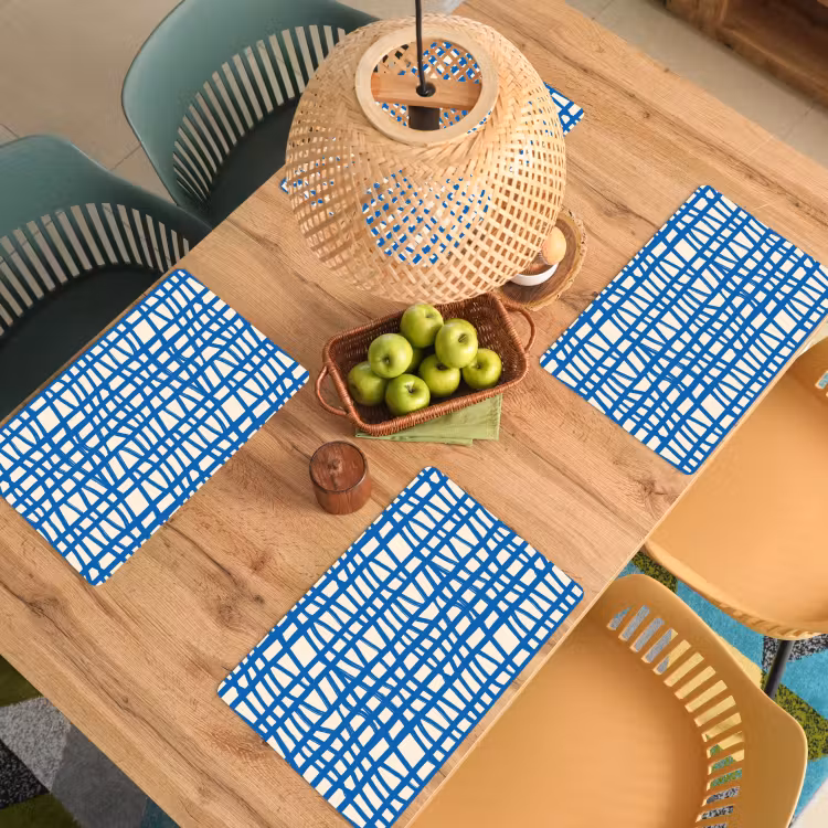 Salvamantel – 6 piezas - Diseño a cuadros - Azul - Crema — 3