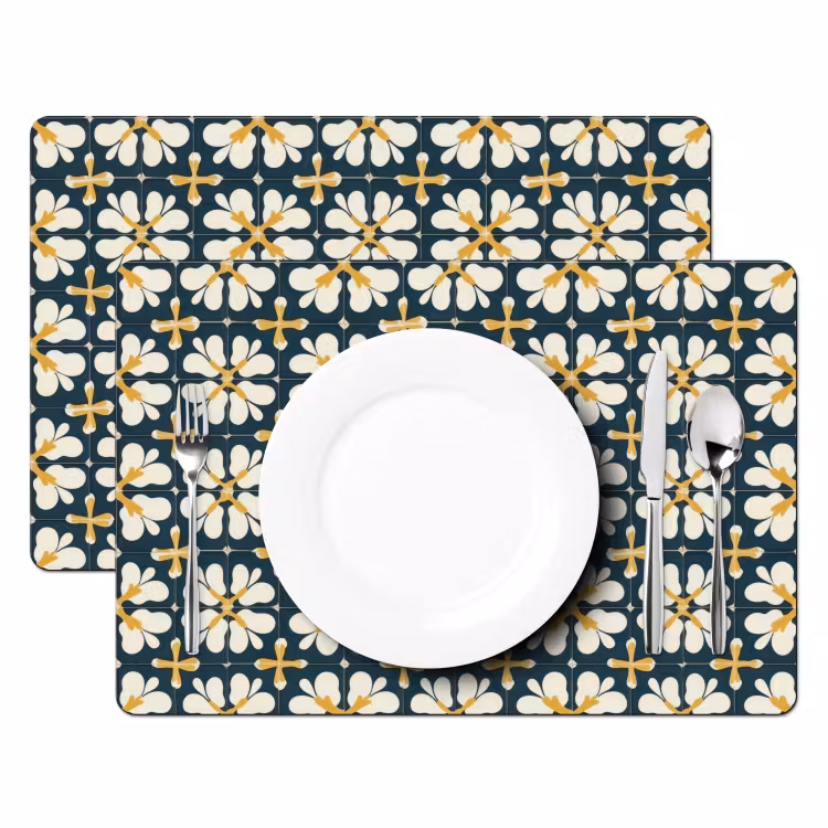 Salvamantel – 6 piezas - Motivo - Azulejo - Amarillo ocre — 2