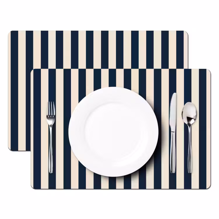 Salvamantel – 6 piezas - Rayas verticales - Azul - Crema — 2
