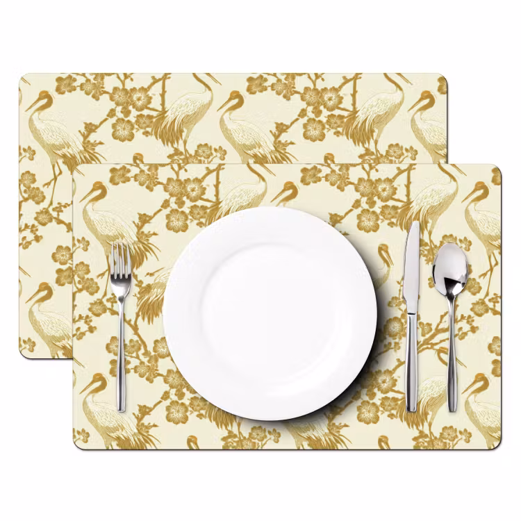 Salvamantel – 6 piezas - Grullas - Cerezo en flor - Oro — 2