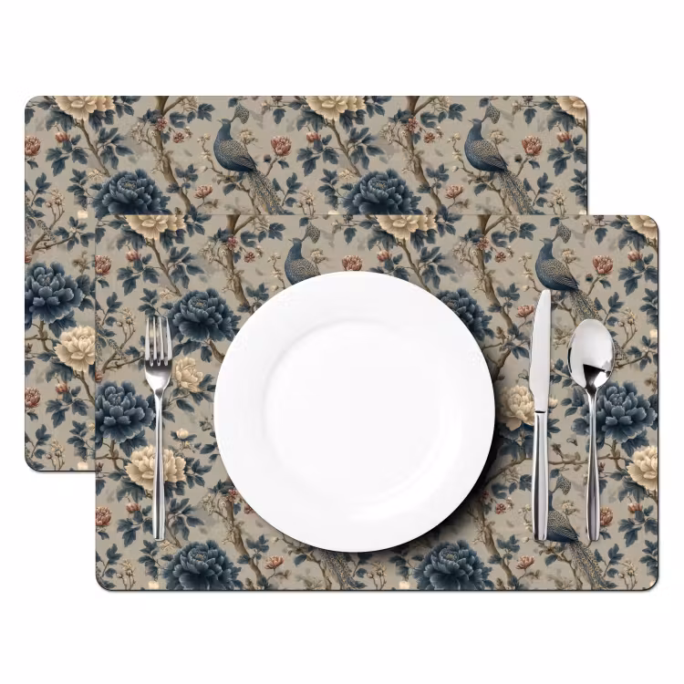 Salvamantel – 6 piezas - Pavo real - Flores - Azul — 2