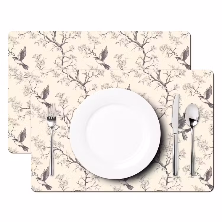 Salvamantel – 6 piezas - Ramas - Pájaros - Beige — 2