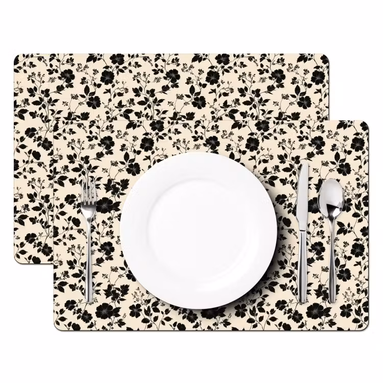 Salvamantel – 6 piezas - Flores - Patrón - Negro — 2
