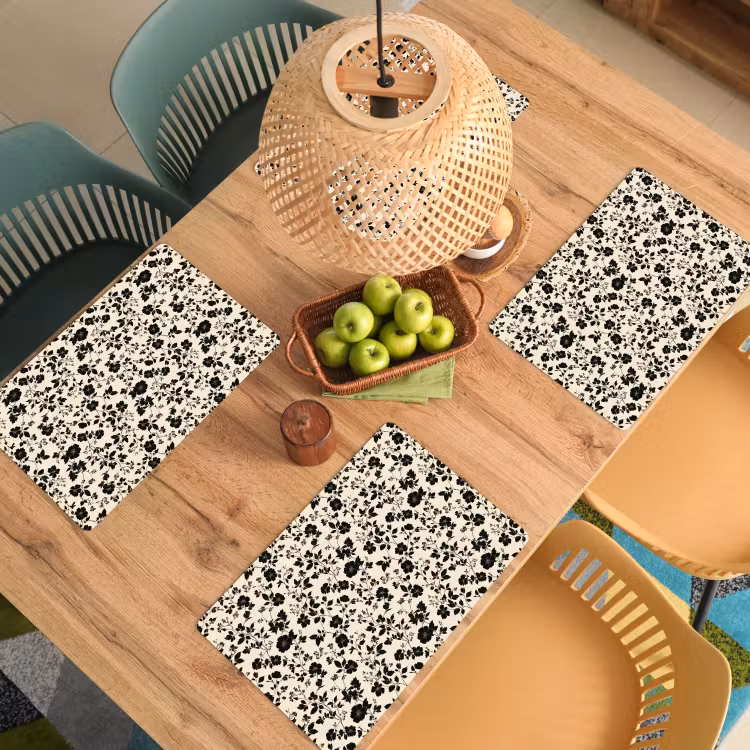 Salvamantel – 6 piezas - Flores - Patrón - Negro — 3