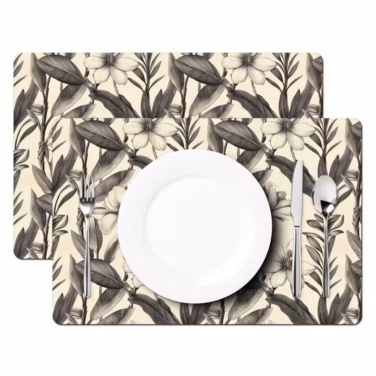 Salvamantel – 6 piezas - Clásico - Botánico - Negro - Beige — 2