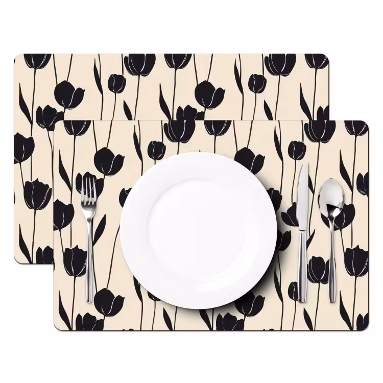 Salvamantel – 6 piezas - Tulipanes - Patrón - Negro — 2