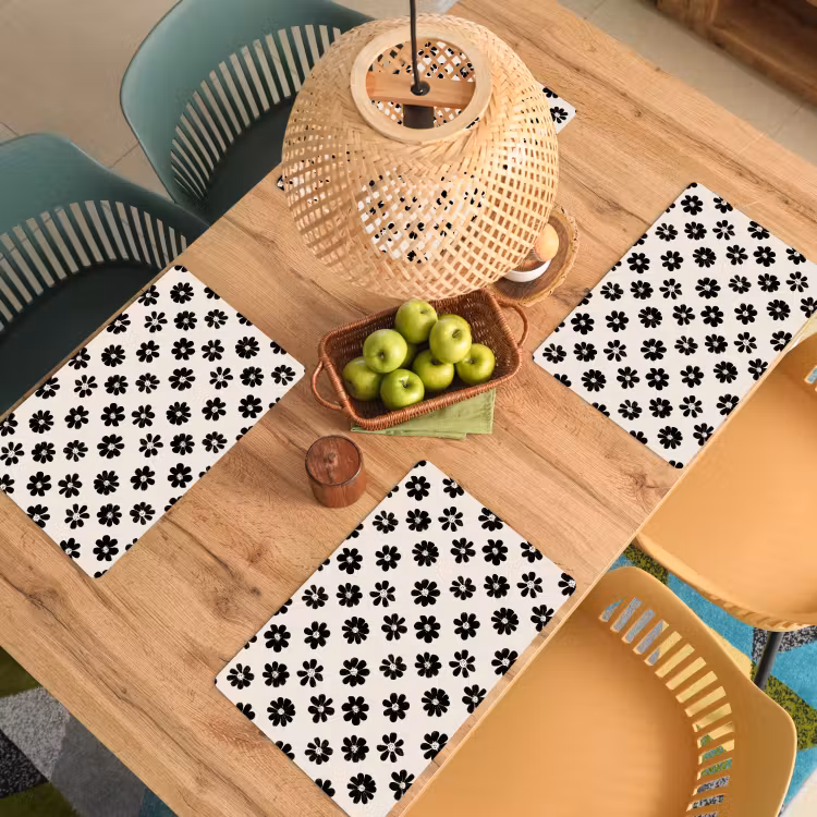 Salvamantel – 6 piezas - Gráfico - Margaritas - Negro - Beige — 3