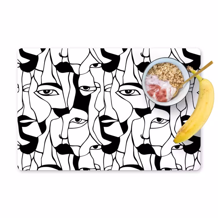 Salvamantel – 6 piezas - Líneas - Caras - Negro - Blanco — 1