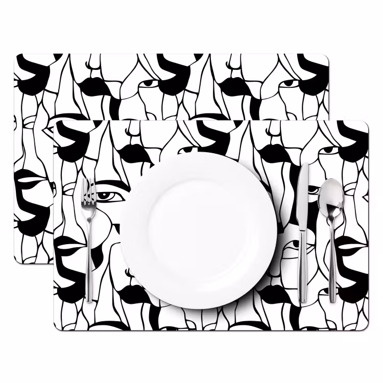 Salvamantel – 6 piezas - Líneas - Caras - Negro - Blanco — 2