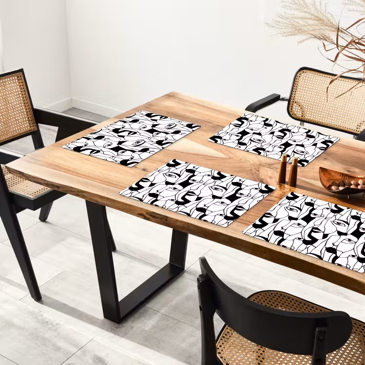 Salvamantel – 6 piezas - Líneas - Caras - Negro - Blanco — 4