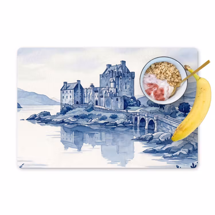Salvamantel – 6 piezas - Escocés - Castillo - Azul - Acuarela — 1