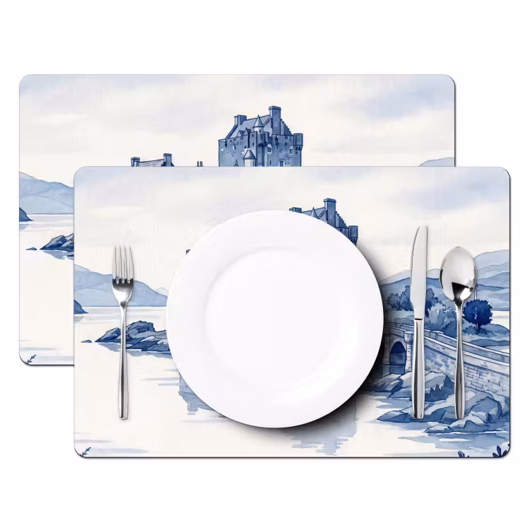 Salvamantel – 6 piezas - Escocés - Castillo - Azul - Acuarela — 2