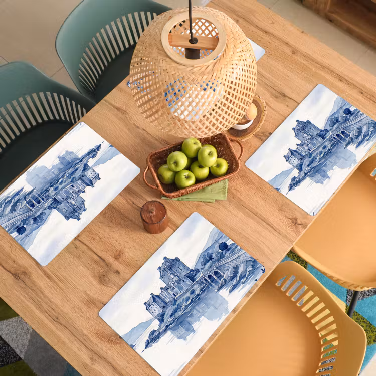 Salvamantel – 6 piezas - Escocés - Castillo - Azul - Acuarela — 3