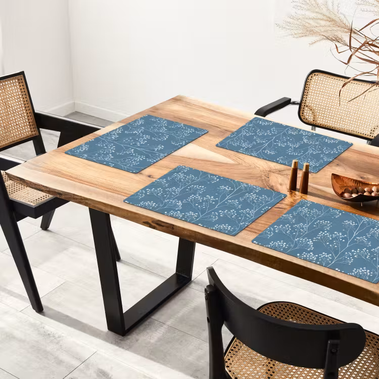 Salvamantel – 6 piezas - Ramas - Bayas - Patrón - Azul claro — 4