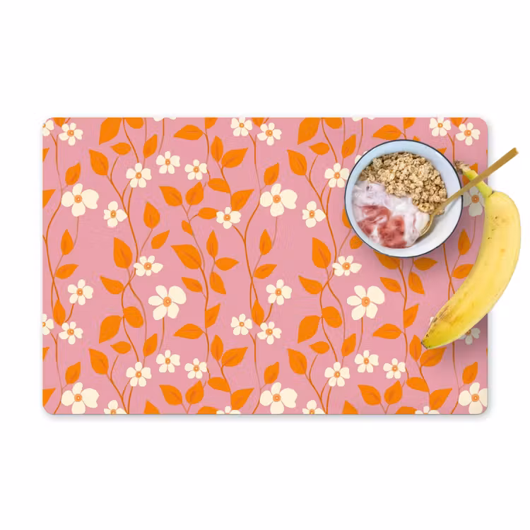 Salvamantel – 6 piezas - Flores - Patrón - Naranja — 1