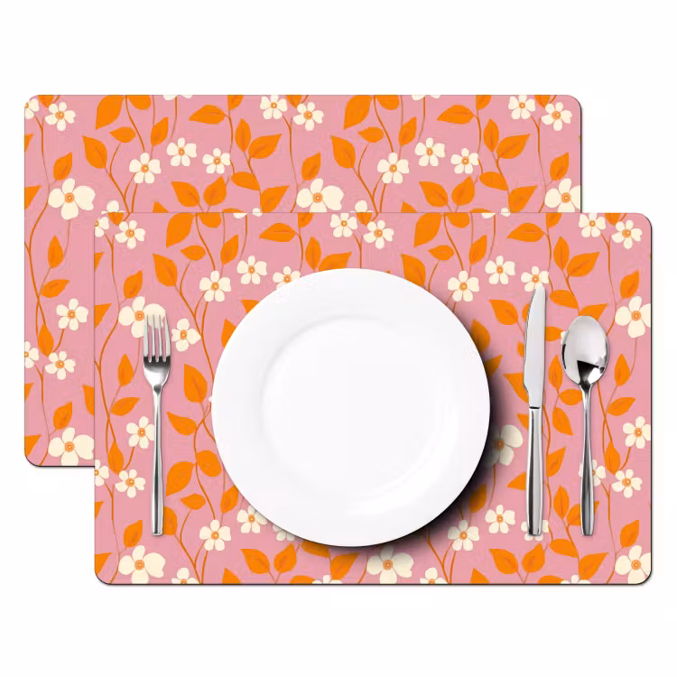 Salvamantel – 6 piezas - Flores - Patrón - Naranja — 2