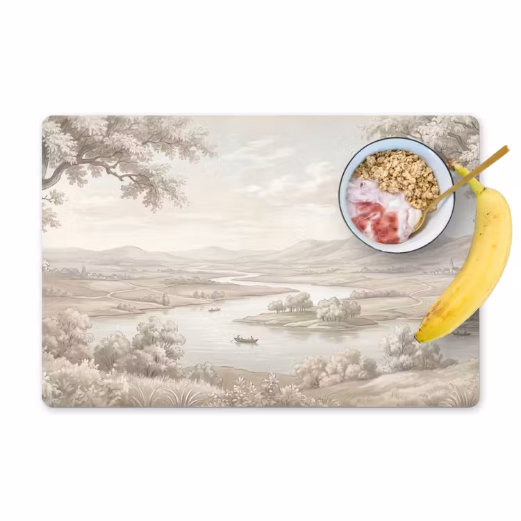 Salvamantel – 6 piezas - Paisaje fluvial - Montañas - Naturaleza - Vintage - Beige — 1