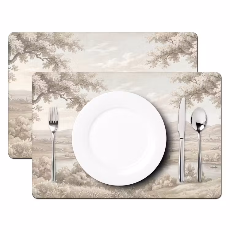 Salvamantel – 6 piezas - Paisaje fluvial - Montañas - Naturaleza - Vintage - Beige — 2