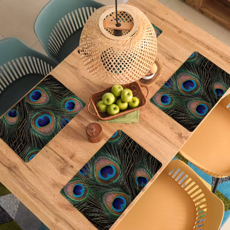 Salvamantel – 6 piezas - Plumas de pavo real - Clásico - Verde — 3