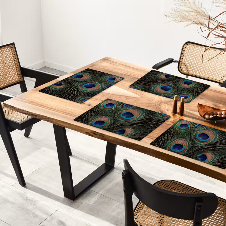 Salvamantel – 6 piezas - Plumas de pavo real - Clásico - Verde — 4