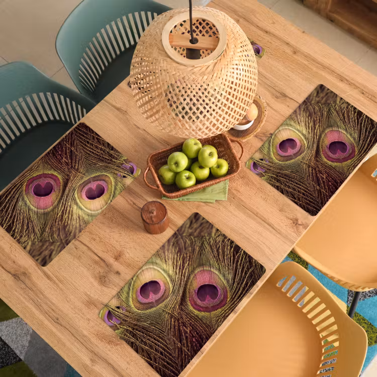 Salvamantel – 6 piezas - Pavo real - Plumas - Morado - Verde — 3