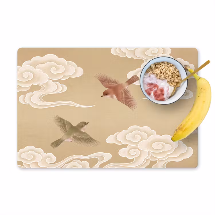 Salvamantel – 6 piezas - Pájaros - Moscas - Beige — 1