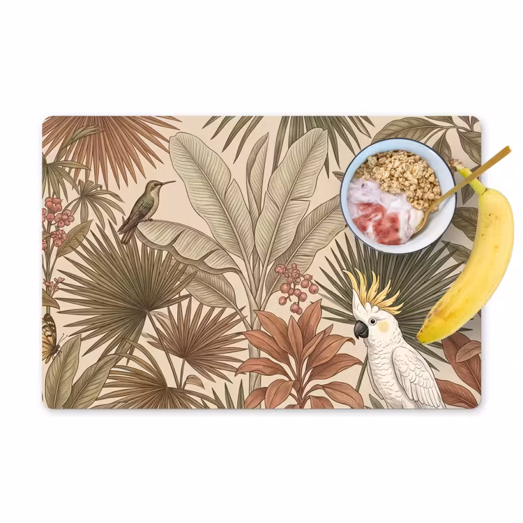 Salvamantel – 6 piezas - Tropical - Pájaros - Beige — 1