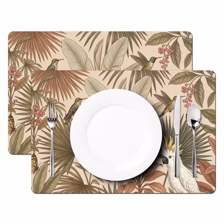 Salvamantel – 6 piezas - Tropical - Pájaros - Beige — 2