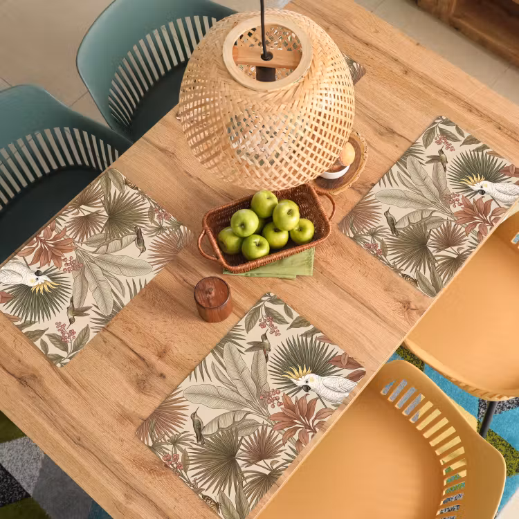 Salvamantel – 6 piezas - Tropical - Pájaros - Beige — 3