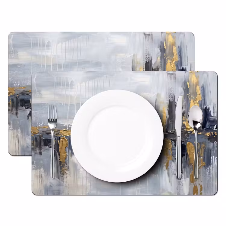 Salvamantel – 6 piezas - Abstracto - Textura - Dorado - Gris - Moderno — 2