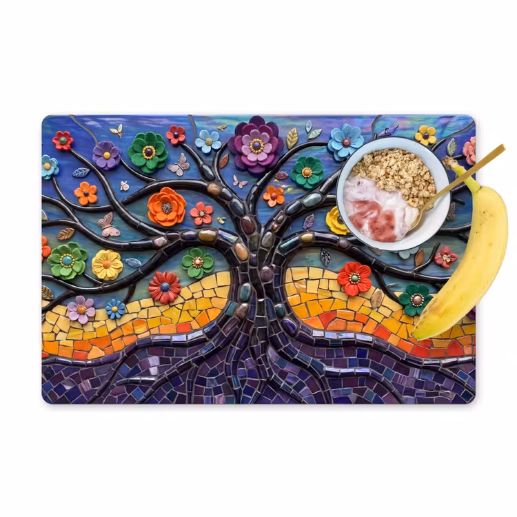 Salvamantel – 6 piezas - Árbol de la vida - Mosaico - Flores - Colorido - Alegre — 1
