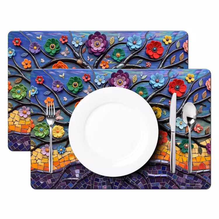 Salvamantel – 6 piezas - Árbol de la vida - Mosaico - Flores - Colorido - Alegre — 2