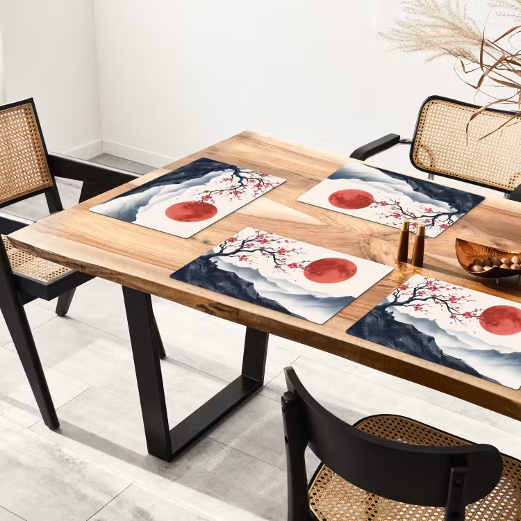Salvamantel – 6 piezas - Cerezo en flor - Oriental - Rojo — 4