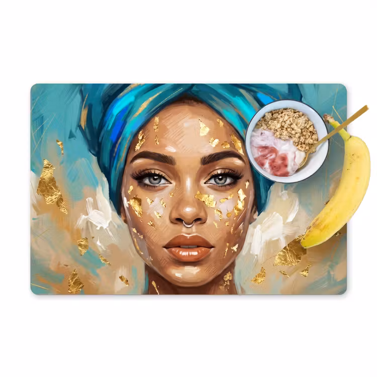 Salvamantel – 6 piezas - Retrato - Mujer - Pintura - Azul - Oro - Expresivo — 1