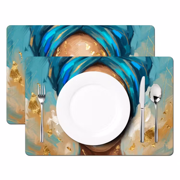 Salvamantel – 6 piezas - Retrato - Mujer - Pintura - Azul - Oro - Expresivo — 2