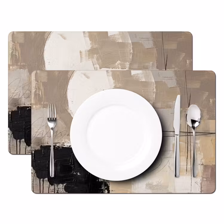 Salvamantel – 6 piezas - Abstracto - Círculo - Moderno - Beige - Negro - Minimalista — 2