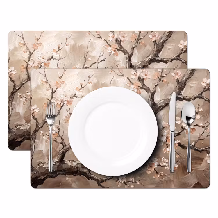 Salvamantel – 6 piezas - Flor - Ramas - Pintura - Beige - Sereno — 2