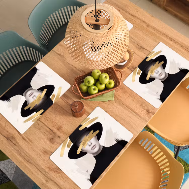 Salvamantel – 6 piezas - Mujer - Retrato - Moderno - Oro - Arte — 3